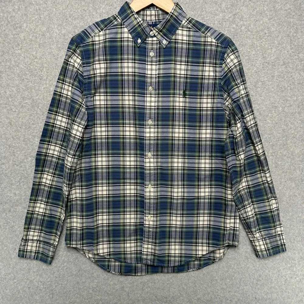 Ralph Lauren Boys XL 18-20 Blue Green Plaid Long Sleeve Button Down Shirt Pony